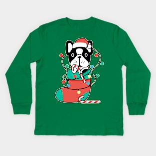 Christmas Frenchie Dog Kids Long Sleeve T-Shirt